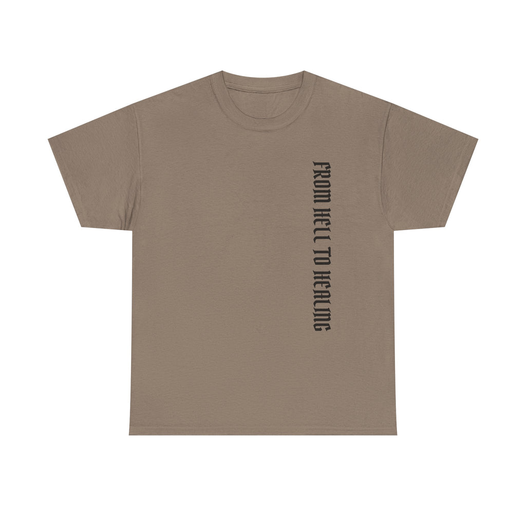 Recovery Cartel Signature Tee with "From Hell to Healing" on the front