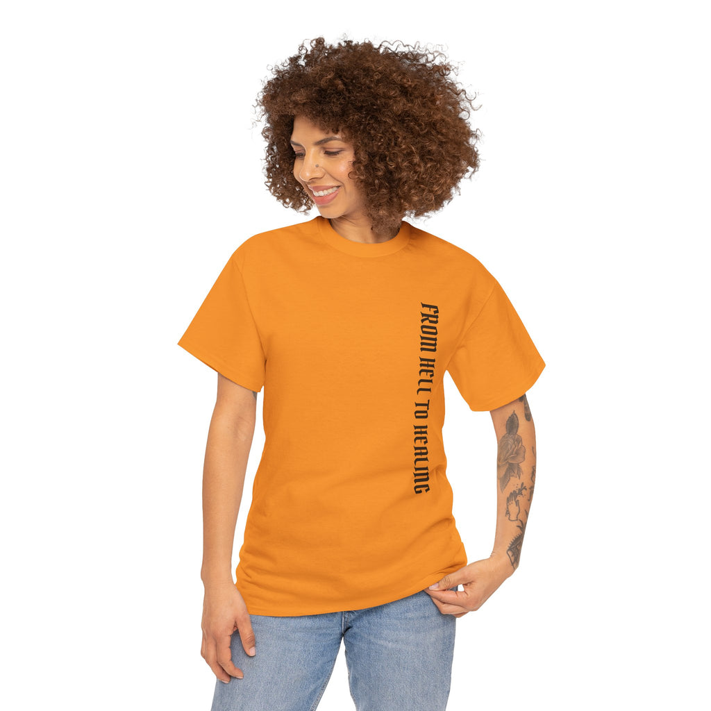 Recovery Cartel Signature Tee with "From Hell to Healing" on the front
