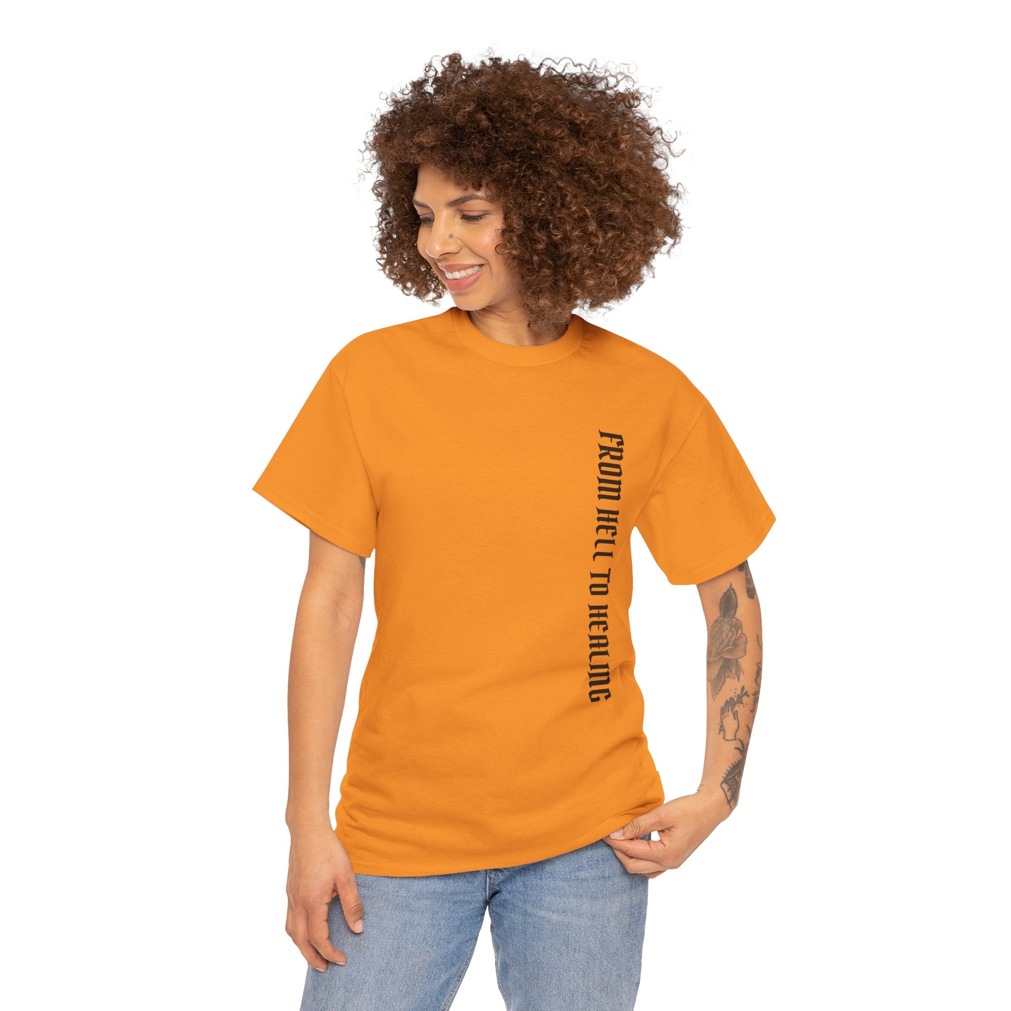 Recovery Cartel Signature Tee with "From Hell to Healing" on the front
