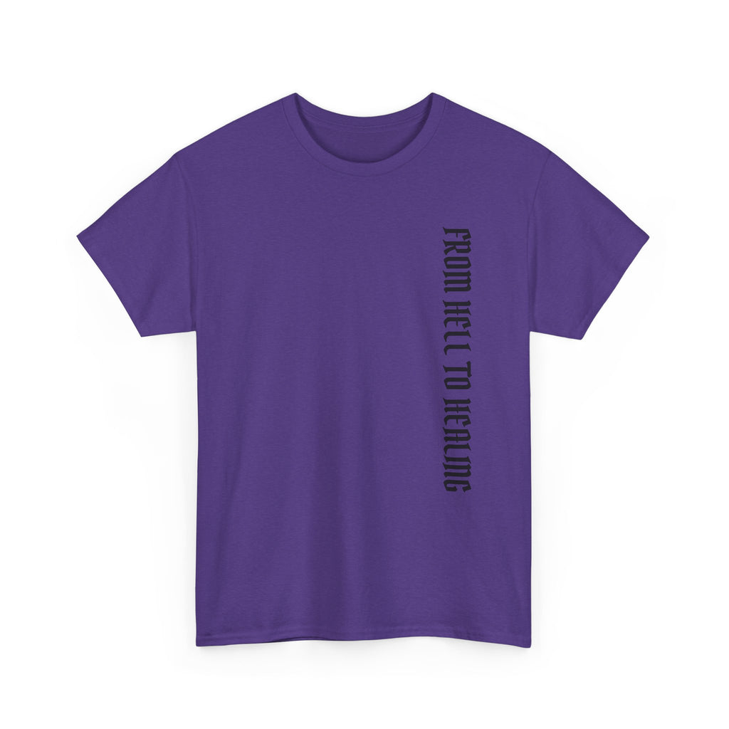 Recovery Cartel Signature Tee with "From Hell to Healing" on the front