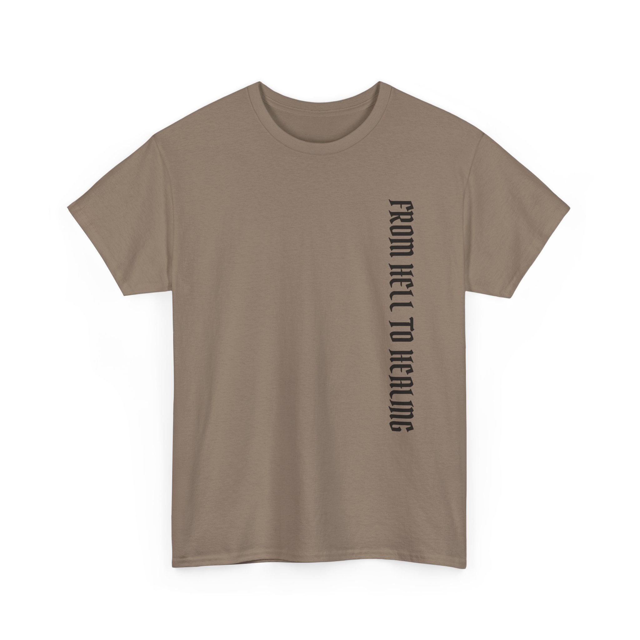 Recovery Cartel Signature Tee with "From Hell to Healing" on the front