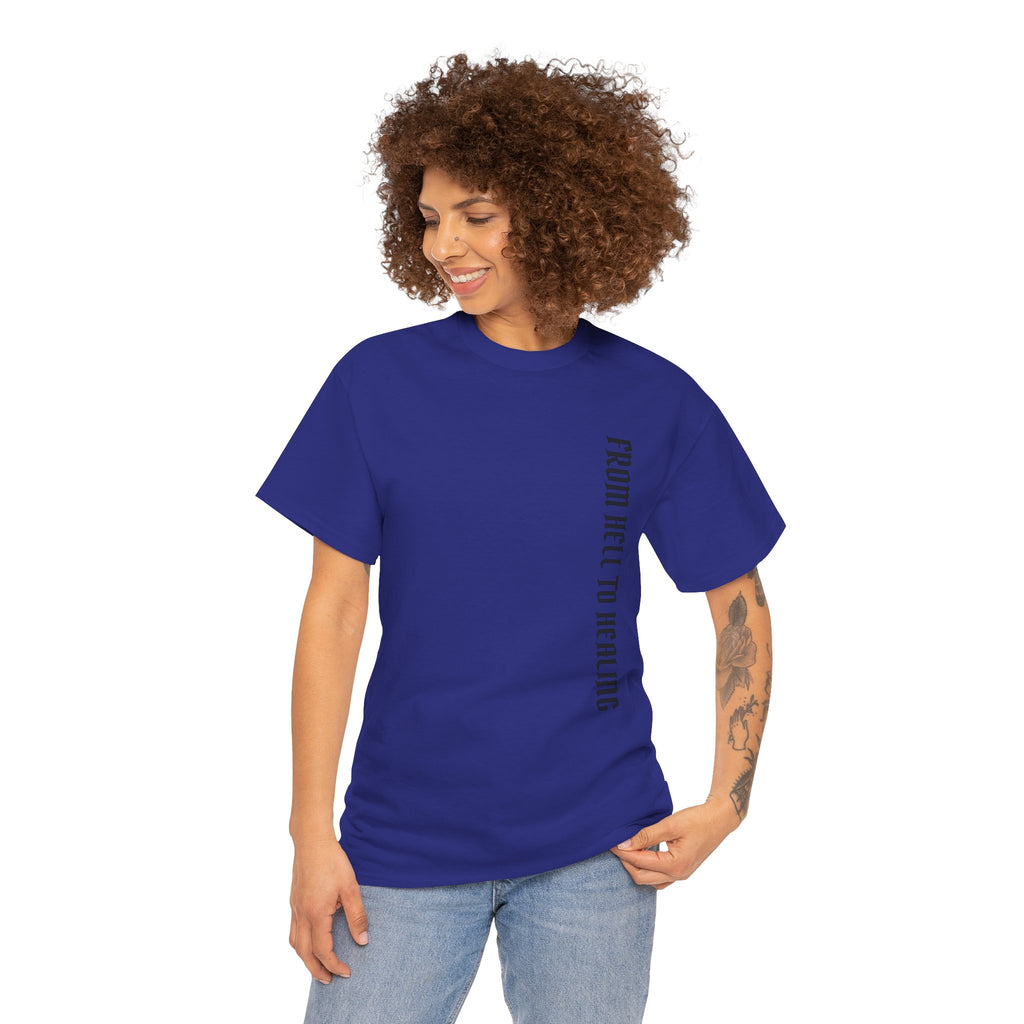 Recovery Cartel Signature Tee with "From Hell to Healing" on the front