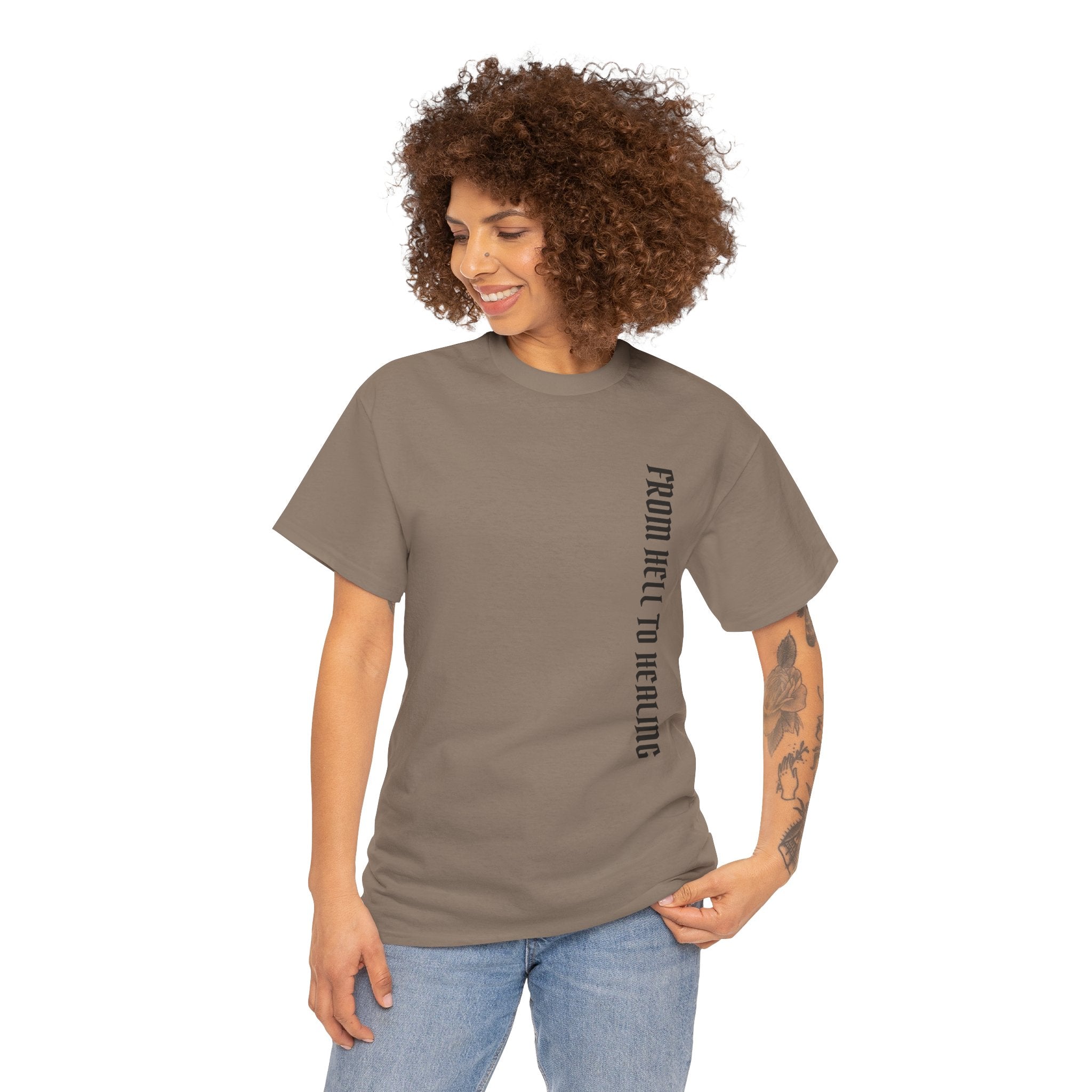 Recovery Cartel Signature Tee with "From Hell to Healing" on the front