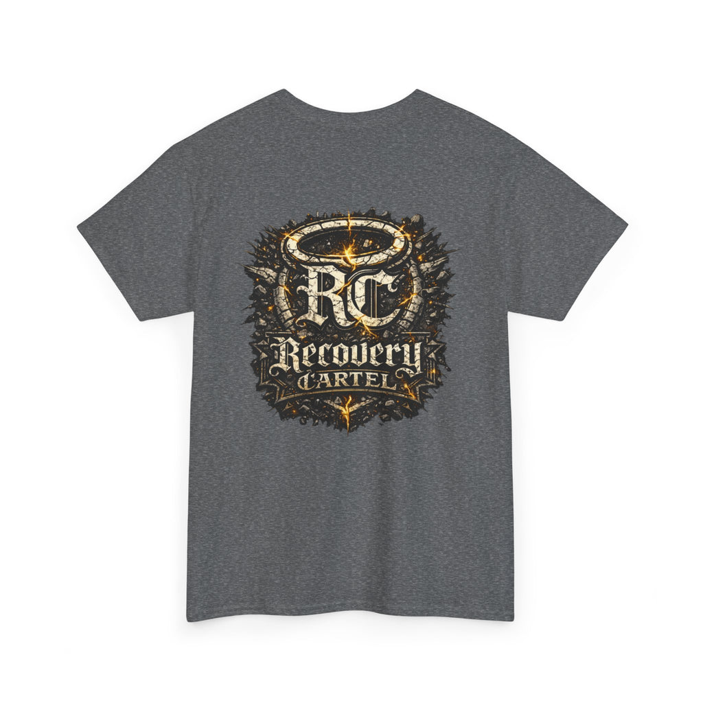 Recovery Cartel Signature Tee with "From Hell to Healing" on the front