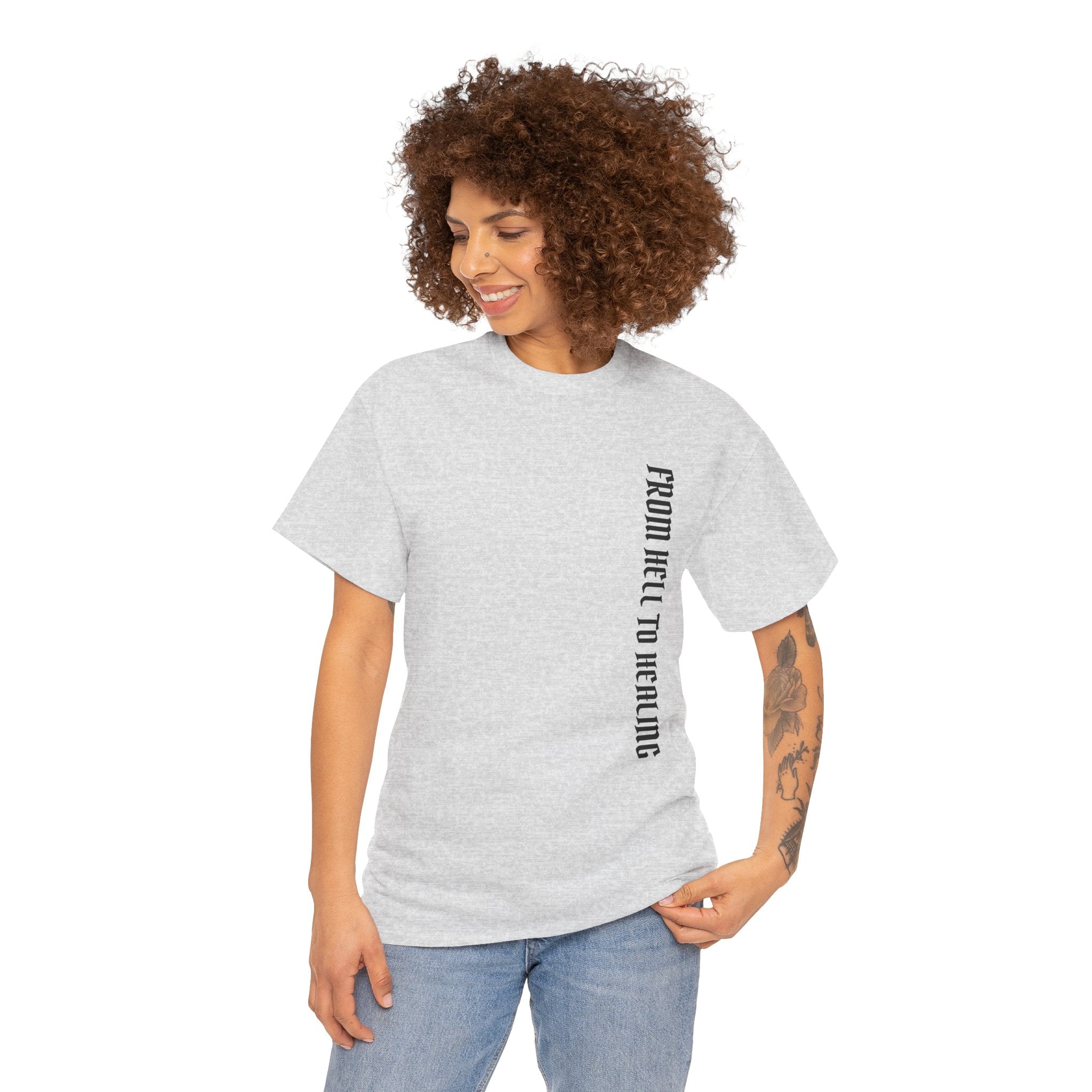 Recovery Cartel Signature Tee with "From Hell to Healing" on the front