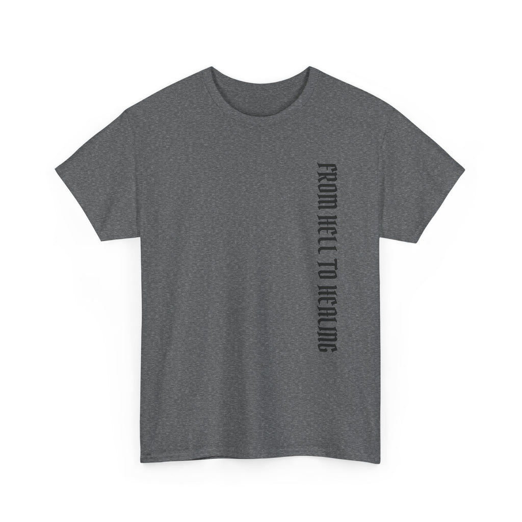 Recovery Cartel Signature Tee with "From Hell to Healing" on the front