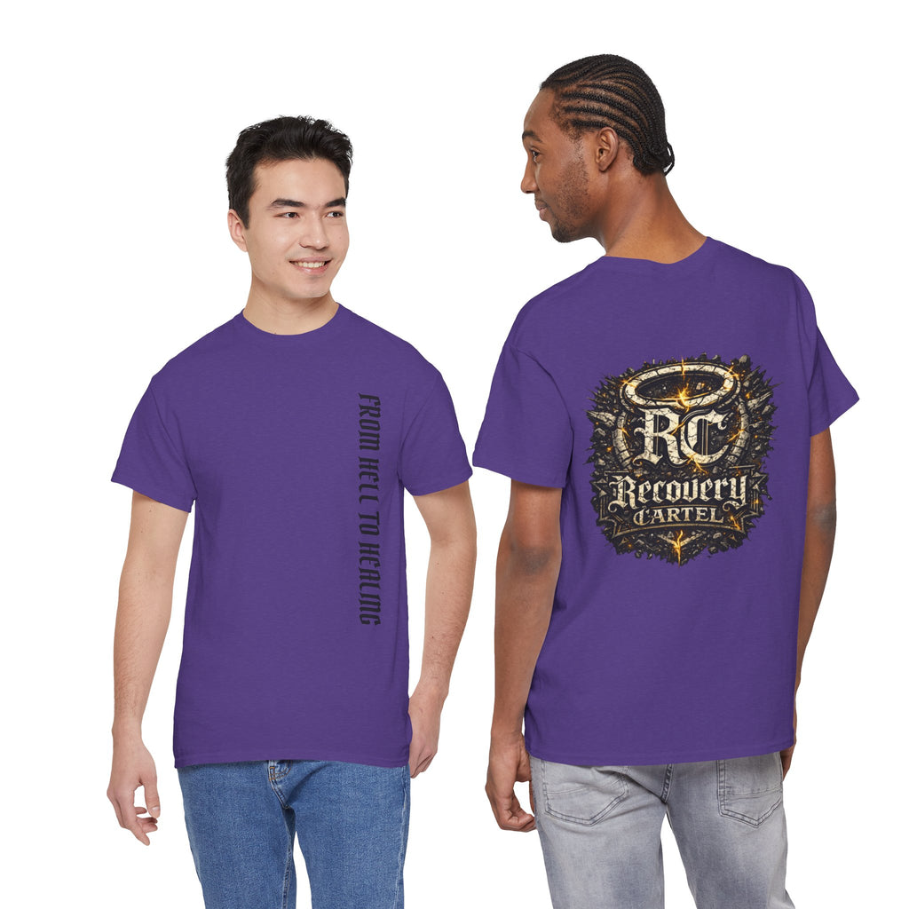 Recovery Cartel Signature Tee with "From Hell to Healing" on the front