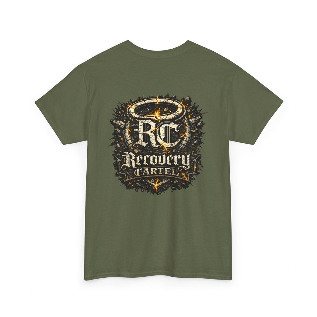 Recovery Cartel Signature Tee with "From Hell to Healing" on the front