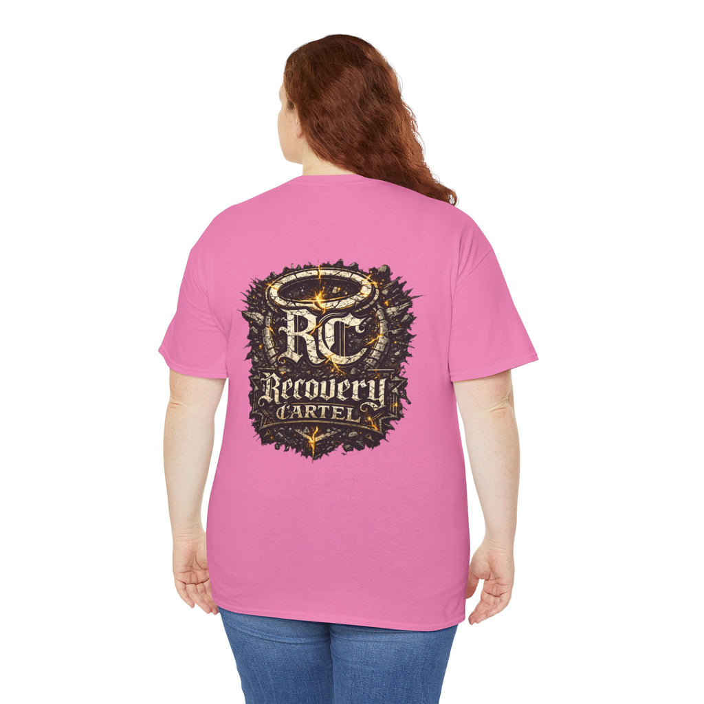 Recovery Cartel Signature Tee with "From Hell to Healing" on the front