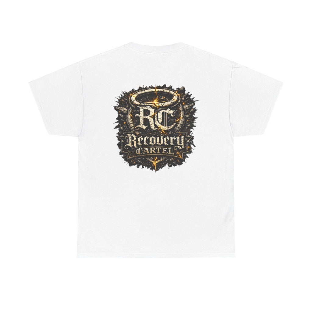 Recovery Cartel Signature Tee with "From Hell to Healing" on the front