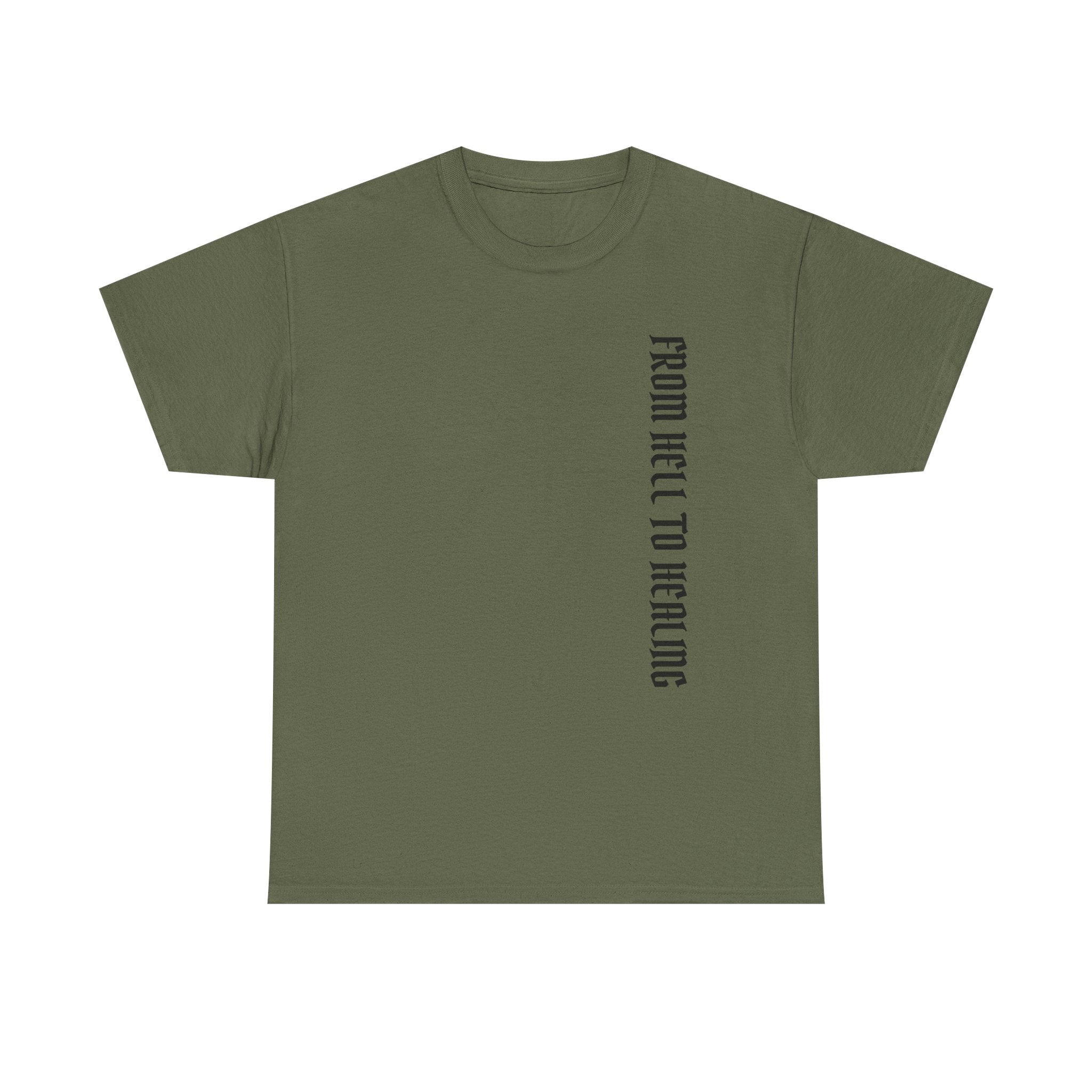 Recovery Cartel Signature Tee with "From Hell to Healing" on the front