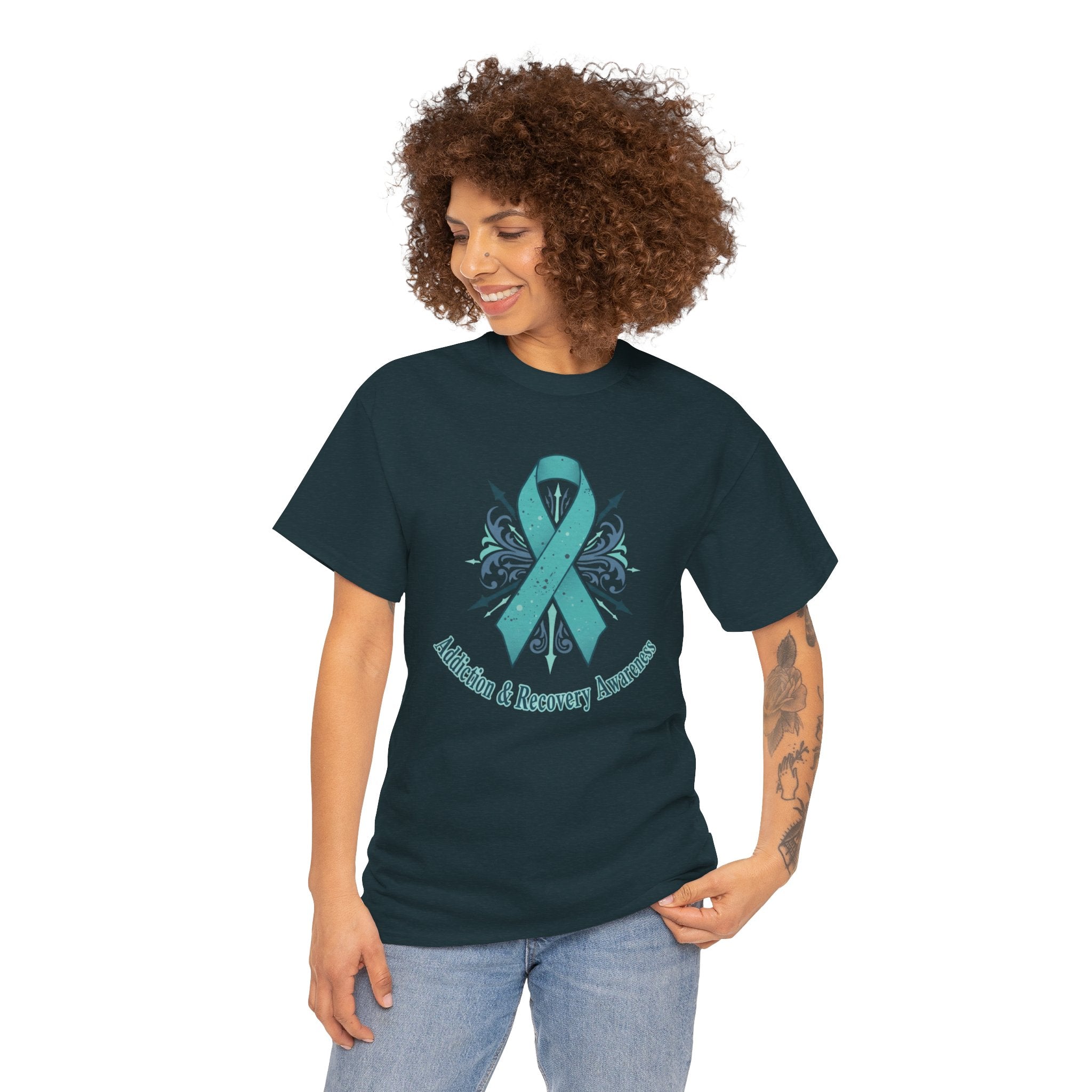 Addiction & Recovery Awareness Ribbon Tee — Teal Support Awareness T-Shirt