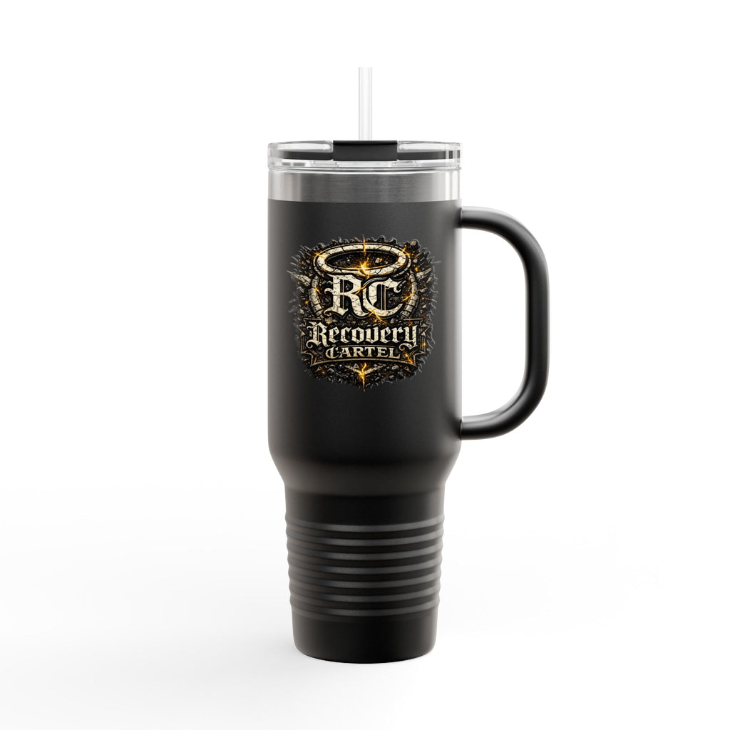 Recovery Cartel 40oz Insulated Travel Mug — Red Stainless Tumbler with Handle & Straw