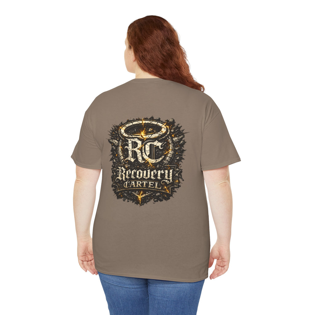 Recovery Cartel Signature Tee with "From Hell to Healing" on the front