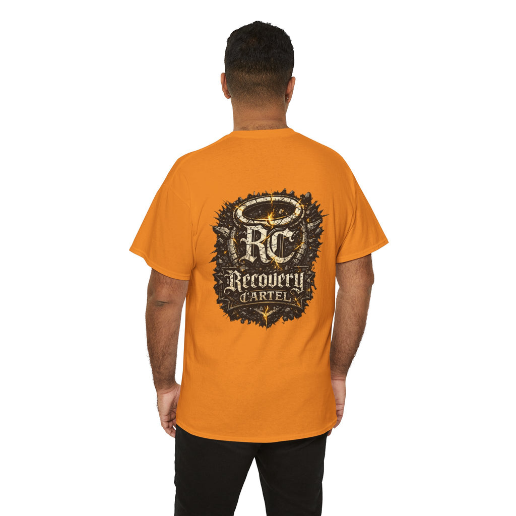Recovery Cartel Signature Tee with "From Hell to Healing" on the front