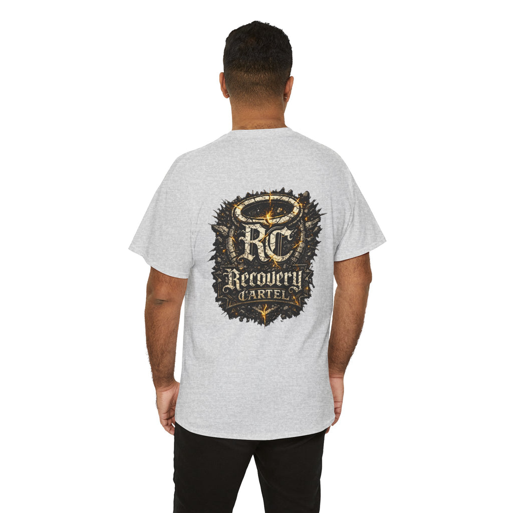 Recovery Cartel Signature Tee with "From Hell to Healing" on the front