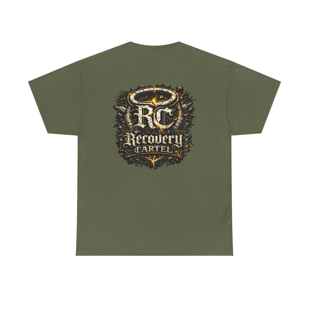 Recovery Cartel Signature Tee with "From Hell to Healing" on the front
