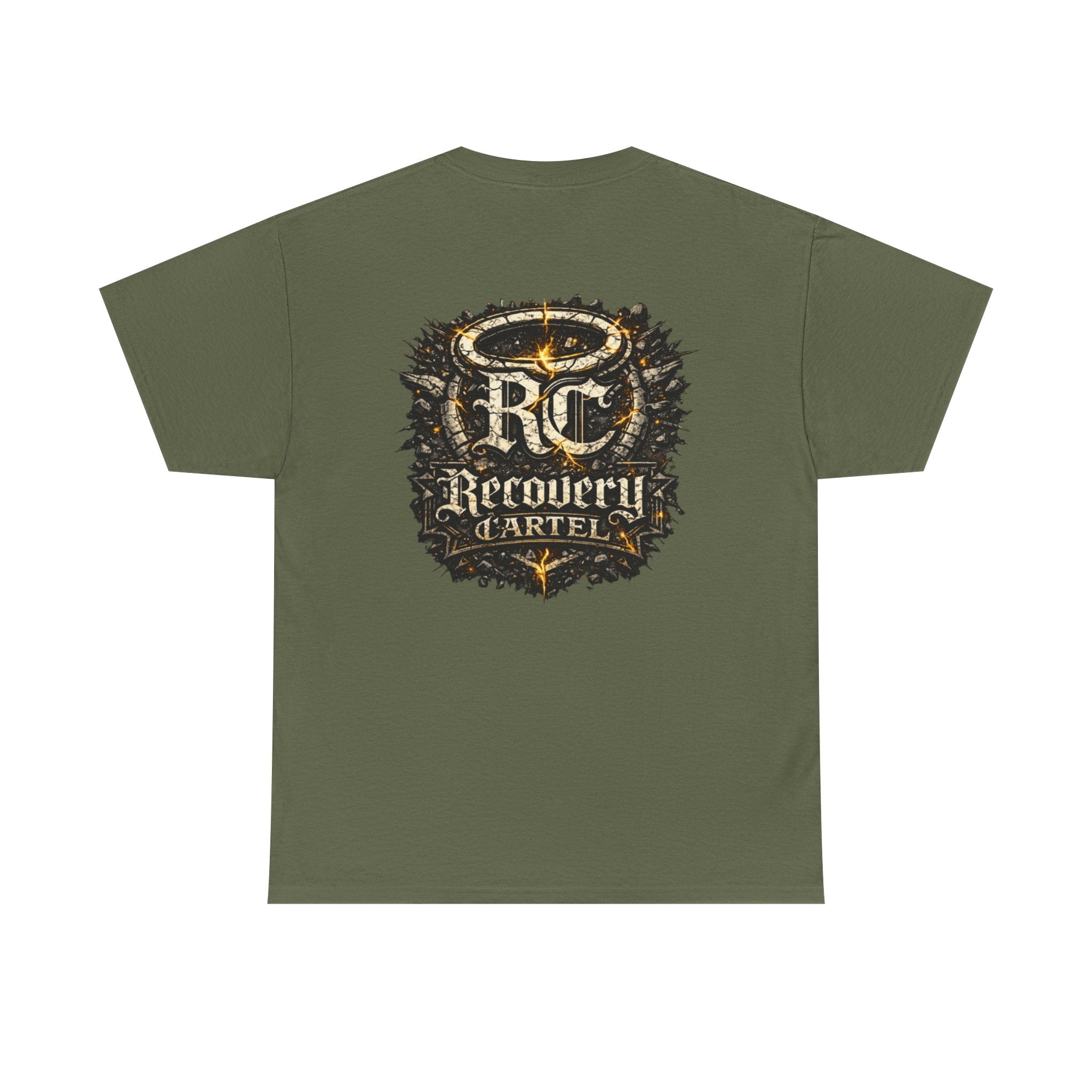 Recovery Cartel Signature Tee with "From Hell to Healing" on the front