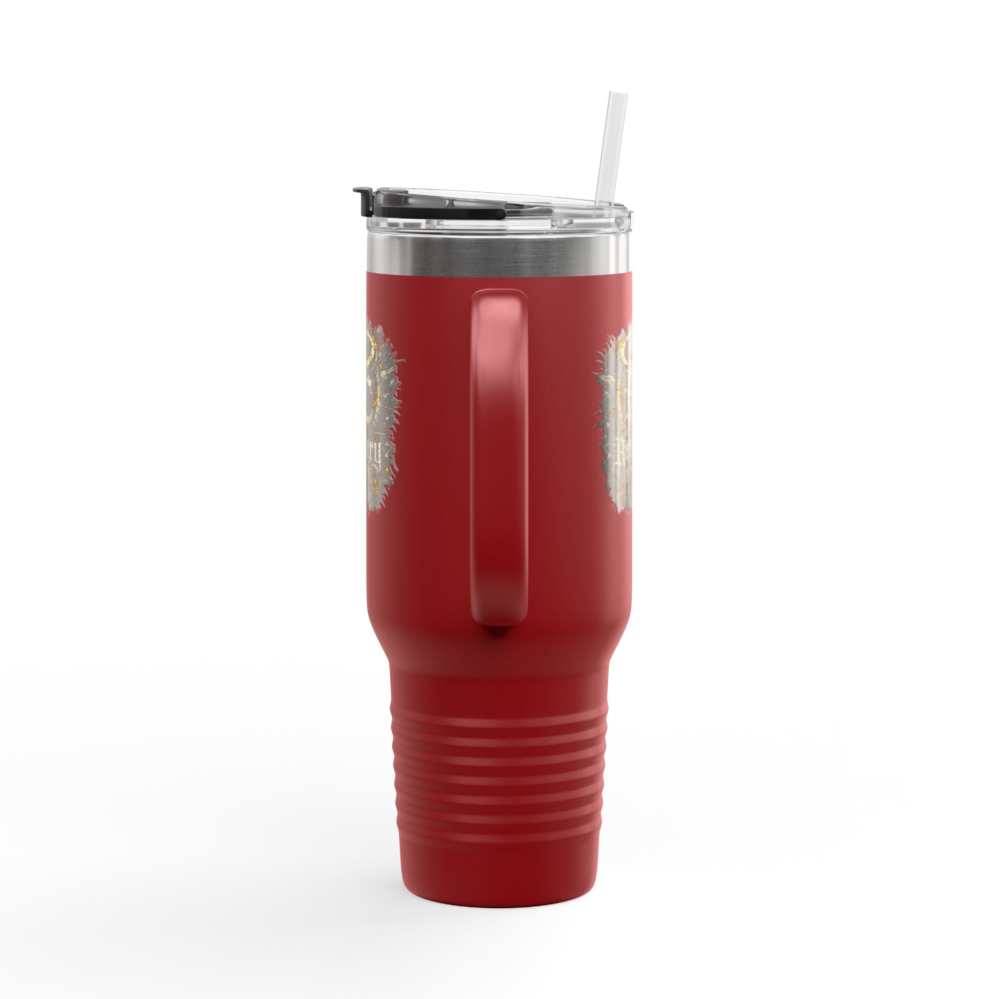 Recovery Cartel 40oz Insulated Travel Mug — Red Stainless Tumbler with Handle & Straw