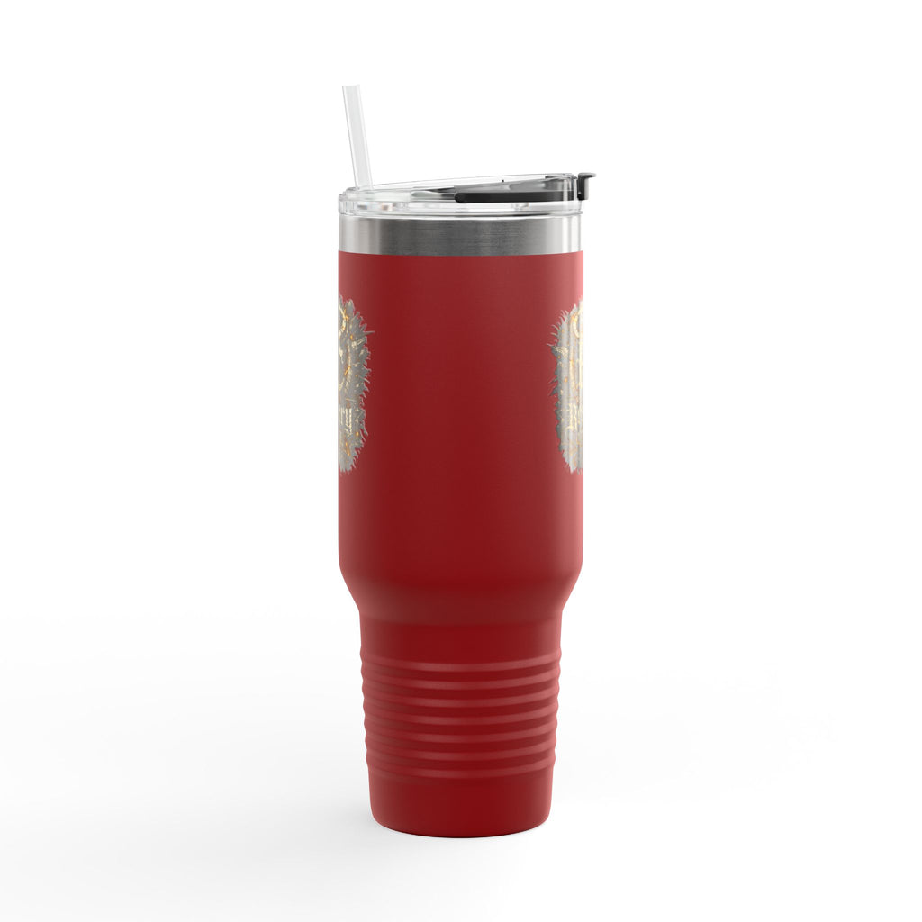 Recovery Cartel 40oz Insulated Travel Mug — Red Stainless Tumbler with Handle & Straw