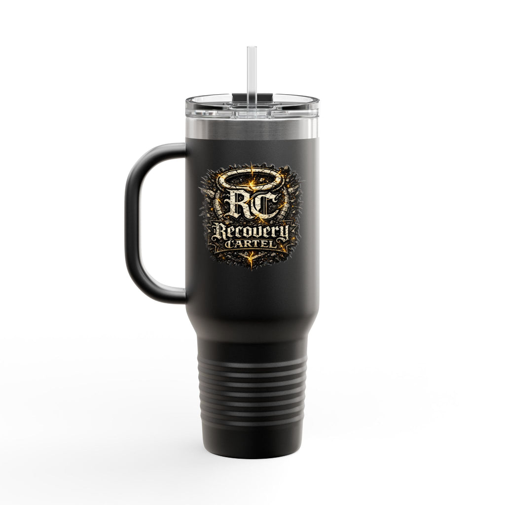 Recovery Cartel 40oz Insulated Travel Mug — Red Stainless Tumbler with Handle & Straw