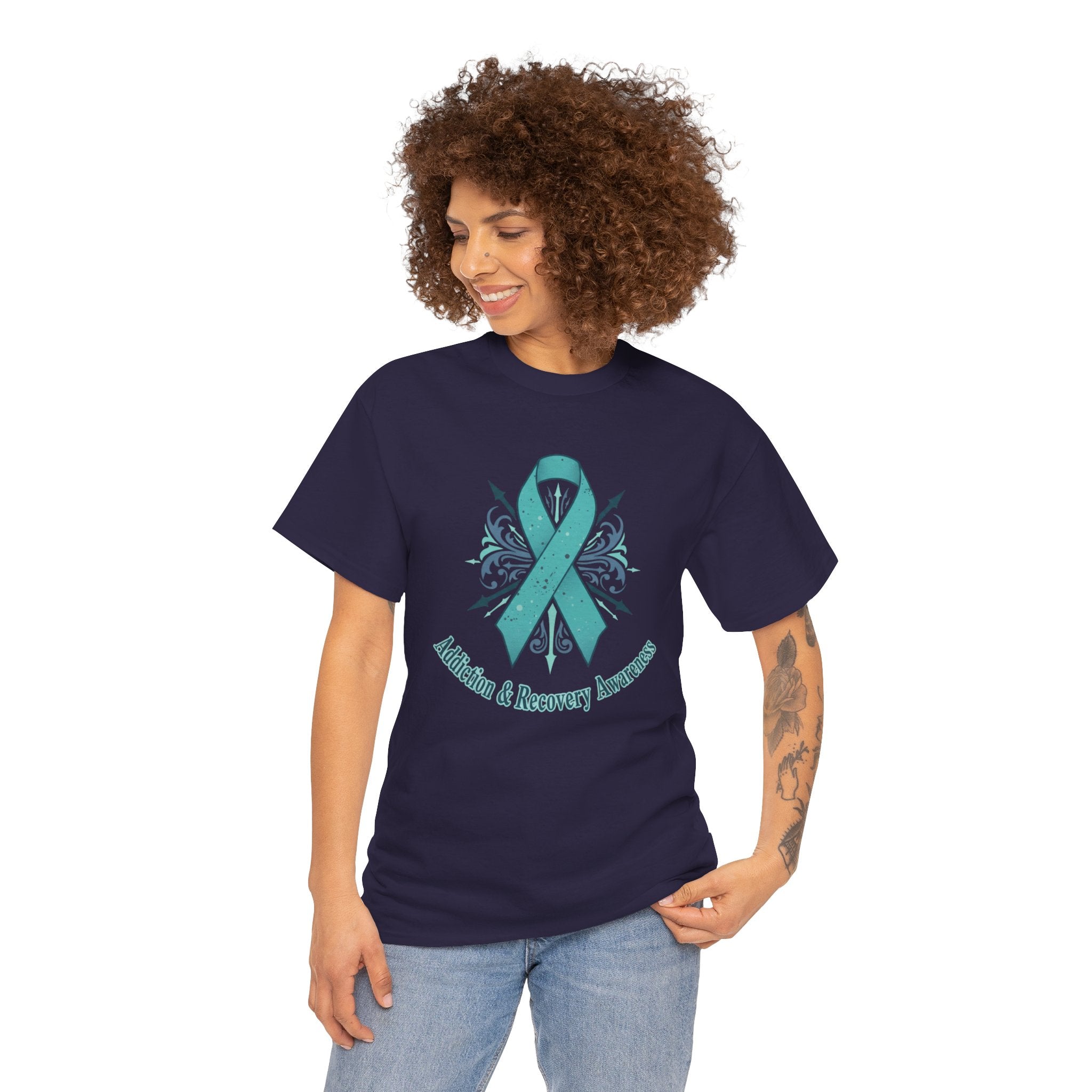 Addiction & Recovery Awareness Ribbon Tee — Teal Support Awareness T-Shirt
