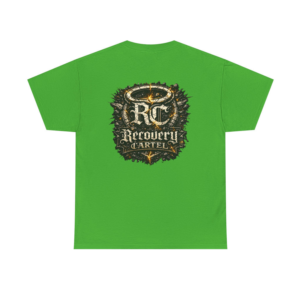 Recovery Cartel Signature Tee with "From Hell to Healing" on the front