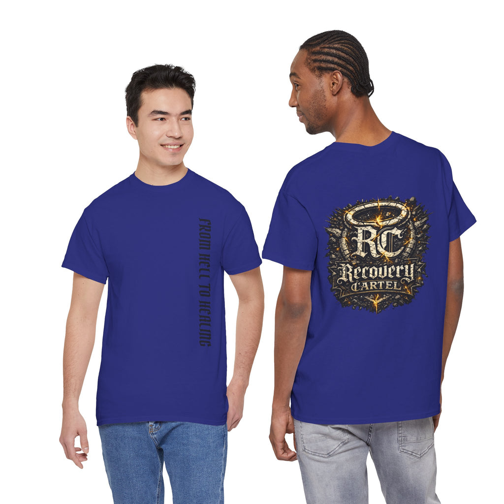 Recovery Cartel Signature Tee with "From Hell to Healing" on the front