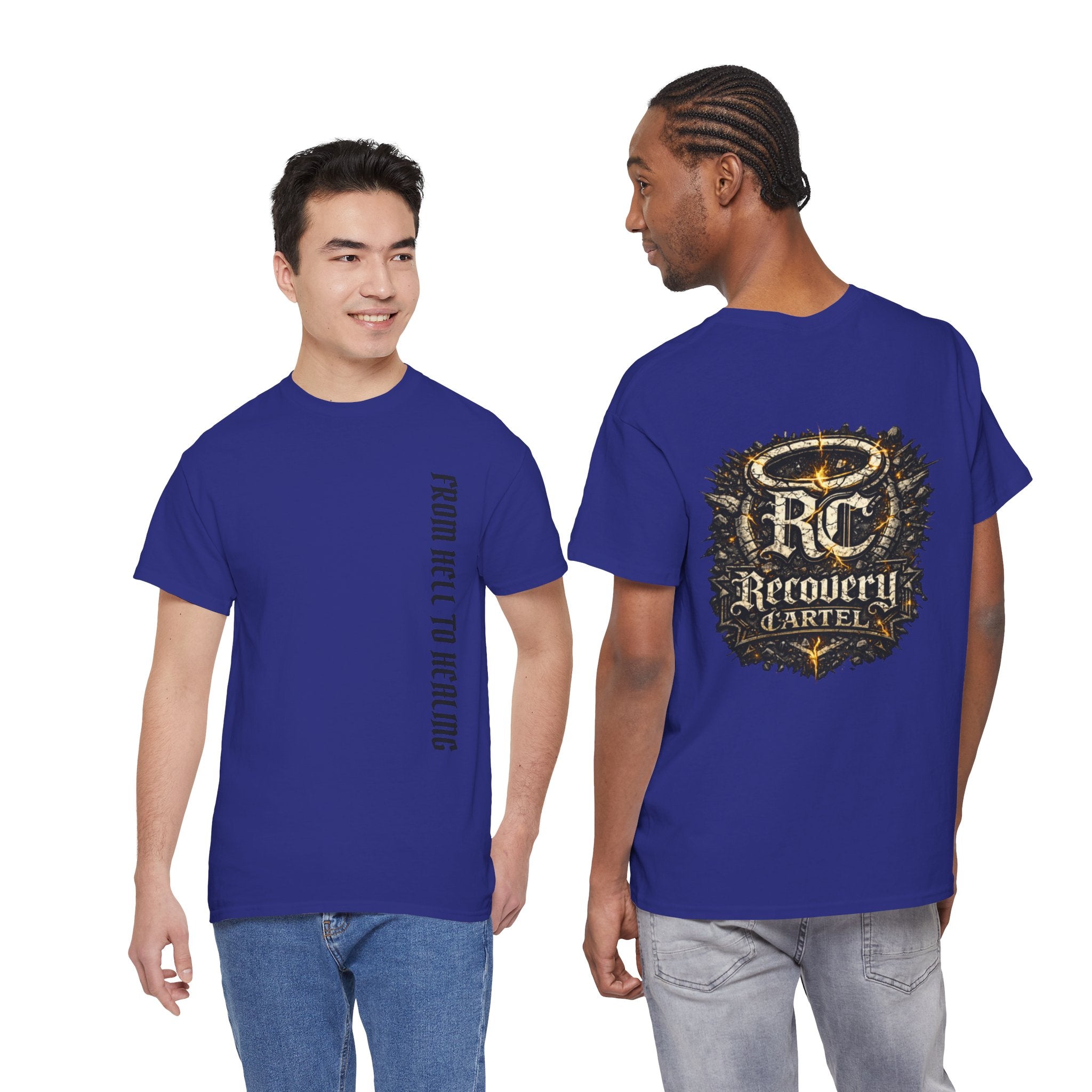 Recovery Cartel Signature Tee with "From Hell to Healing" on the front