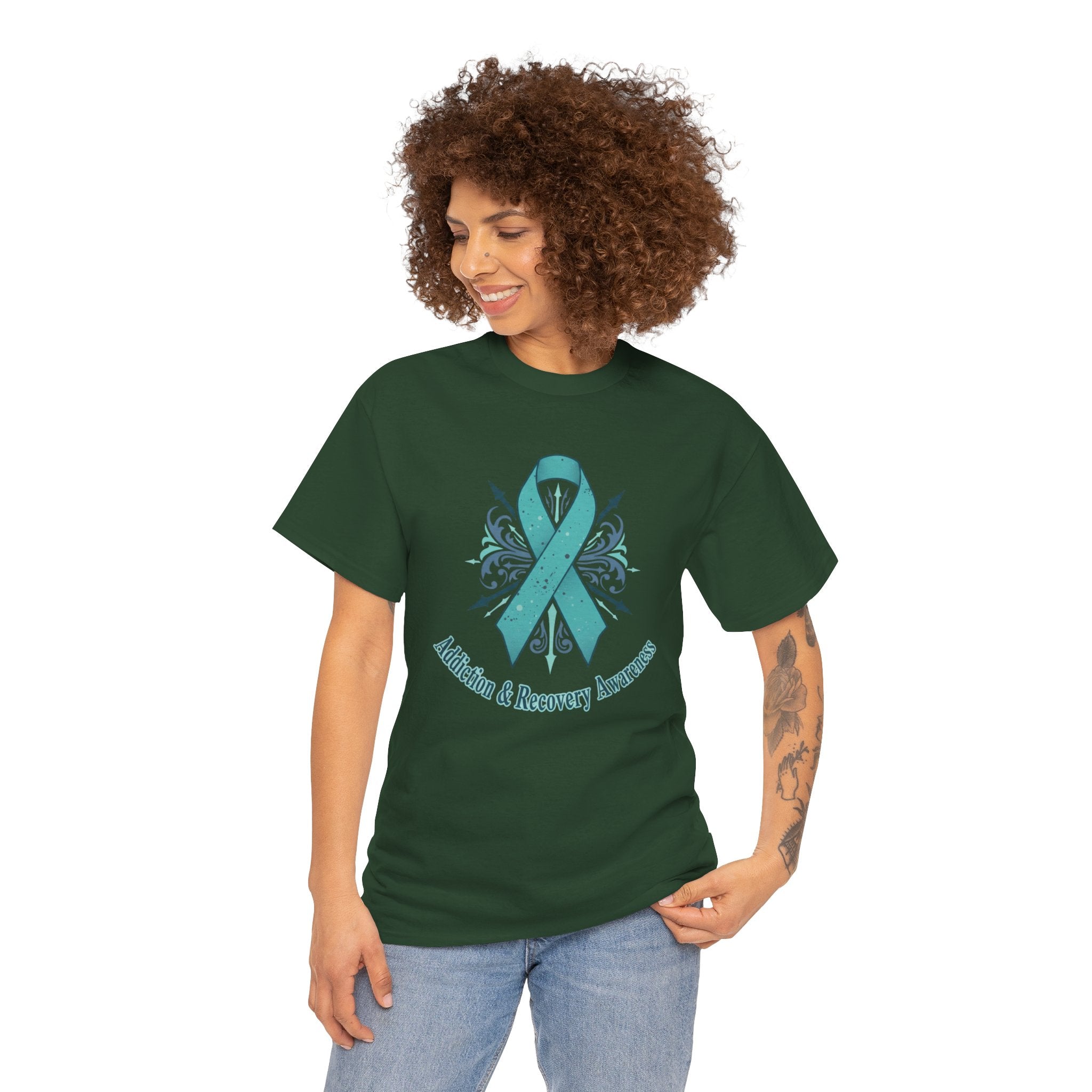 Addiction & Recovery Awareness Ribbon Tee — Teal Support Awareness T-Shirt