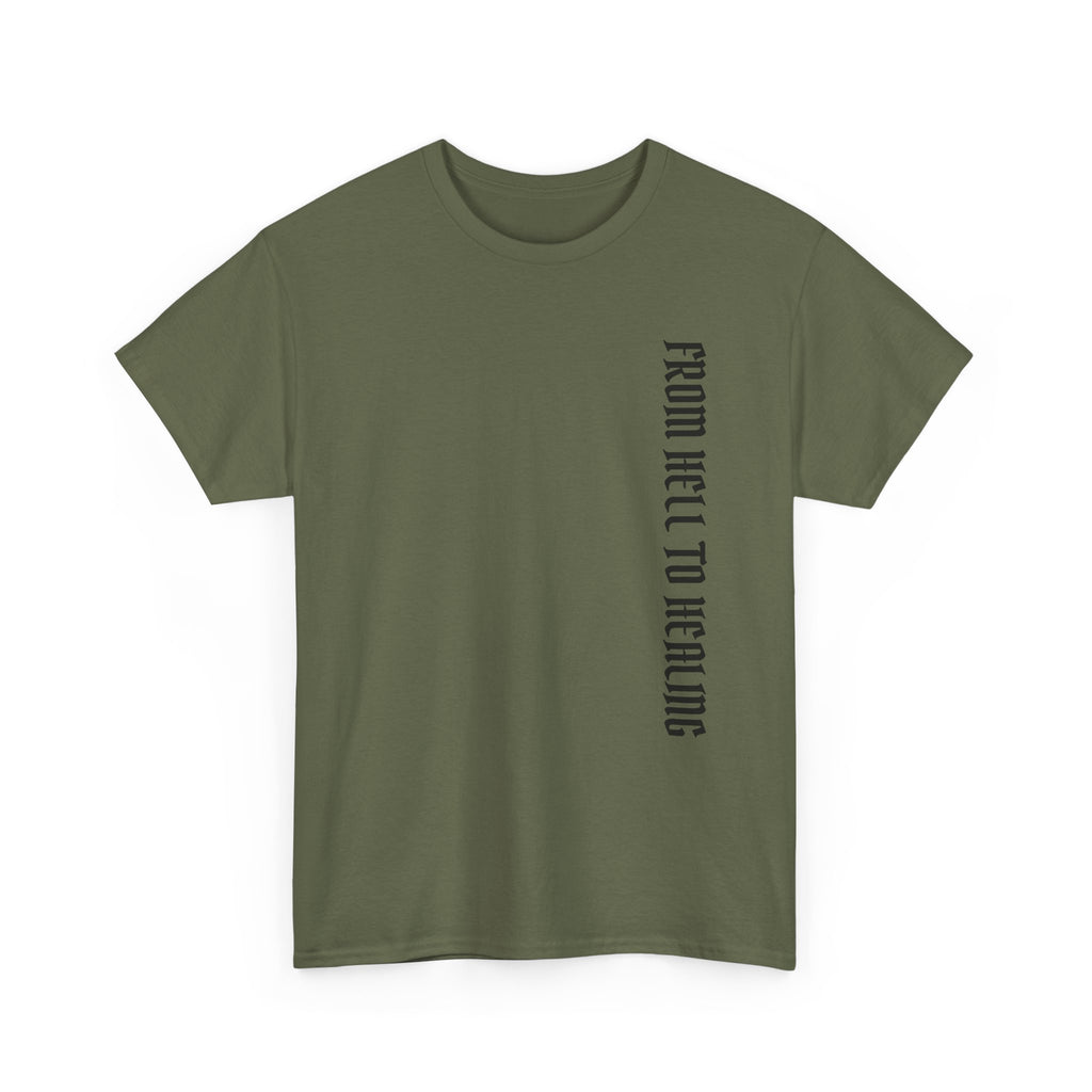 Recovery Cartel Signature Tee with "From Hell to Healing" on the front