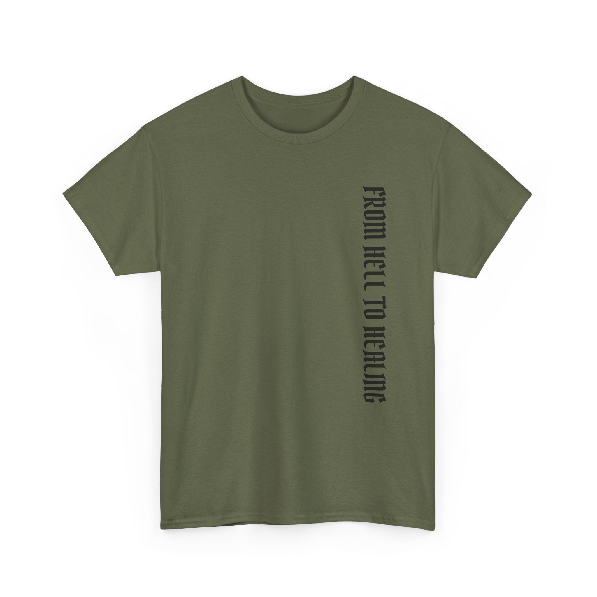 Recovery Cartel Signature Tee with "From Hell to Healing" on the front