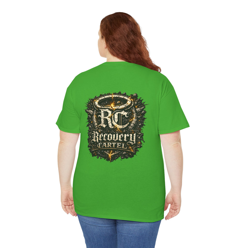 Recovery Cartel Signature Tee with "From Hell to Healing" on the front
