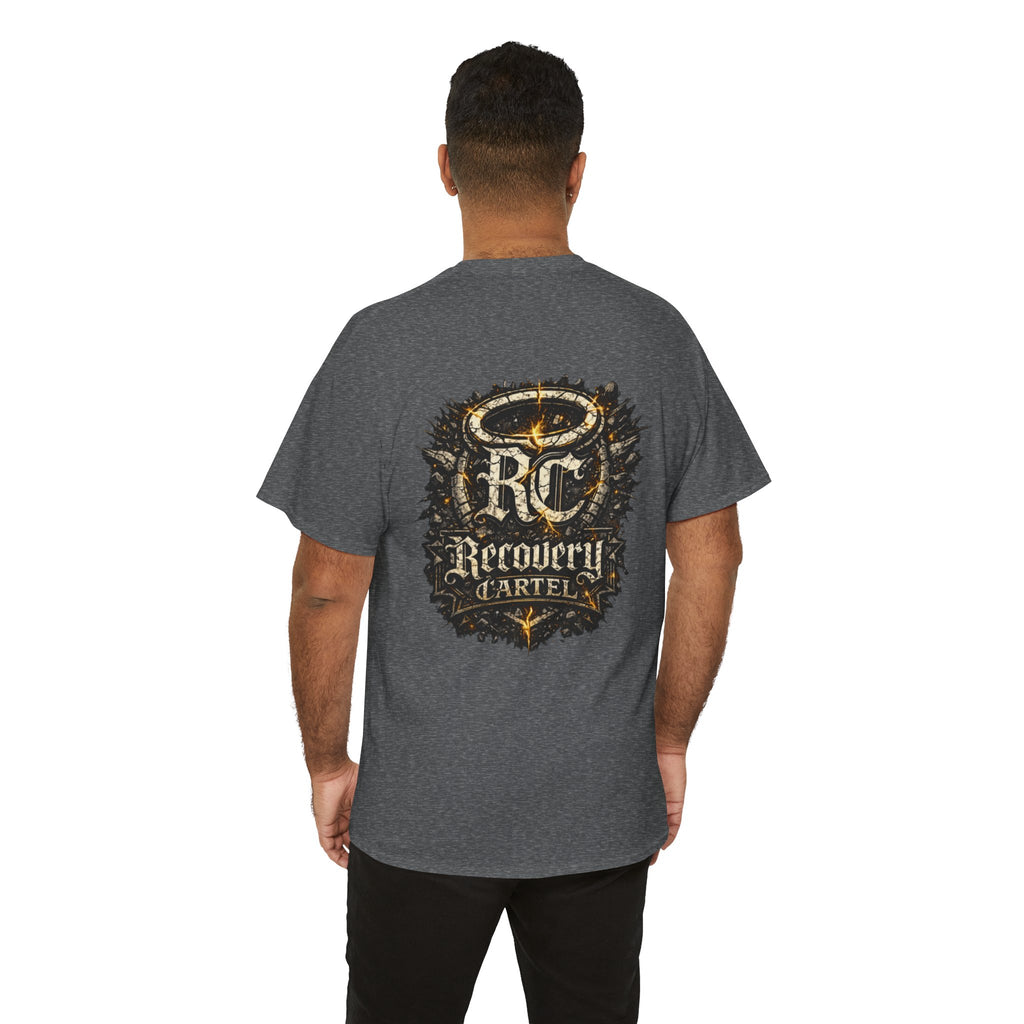 Recovery Cartel Signature Tee with "From Hell to Healing" on the front