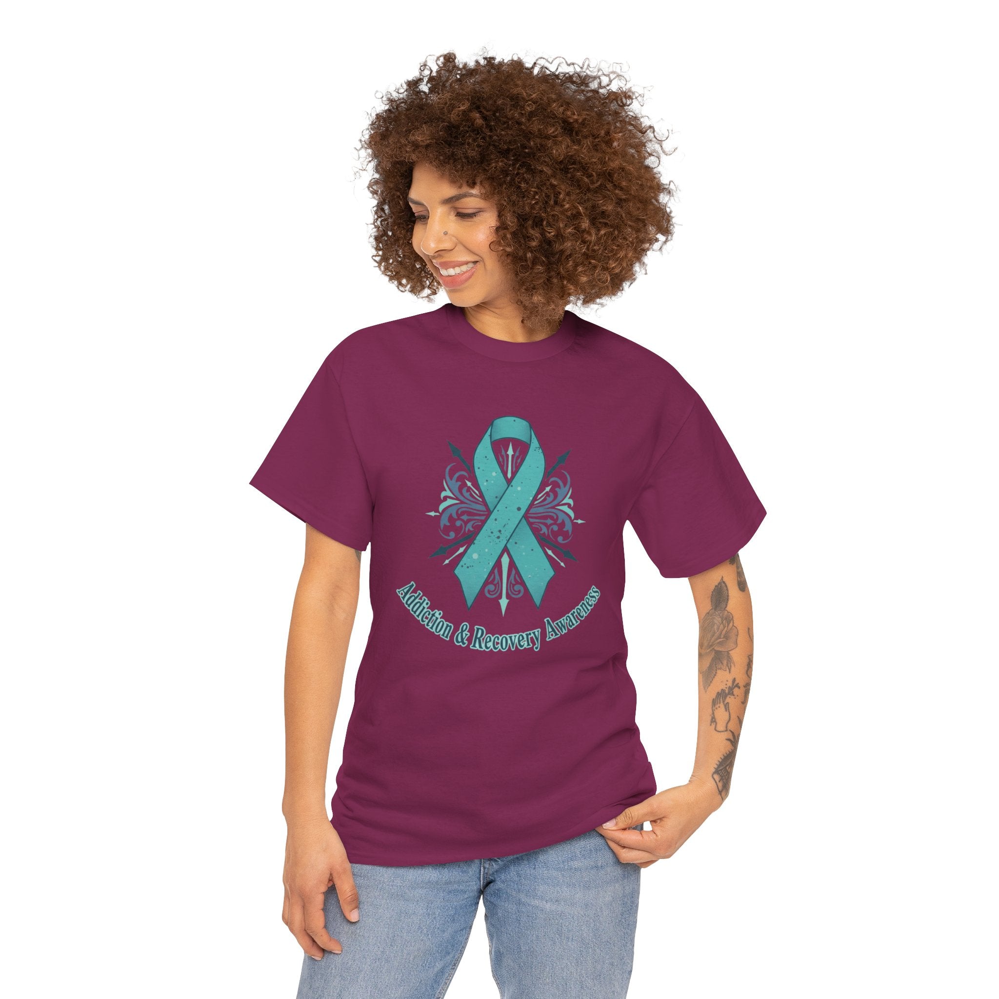 Addiction & Recovery Awareness Ribbon Tee — Teal Support Awareness T-Shirt